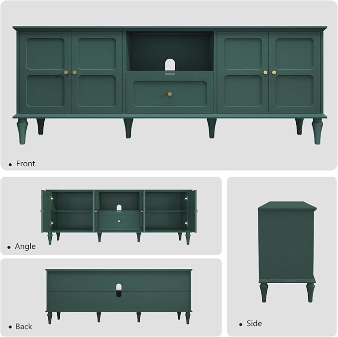 ARTPOWER 67'' Mid-Century Modern TV Stand with Storage Drawer and Doors Long TV Stand with Adjustable Shelves for 75 Inch TV for Living Room Bedroom Green