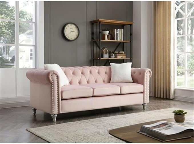 Glory Furniture Raisa Velvet Sofa in Pink