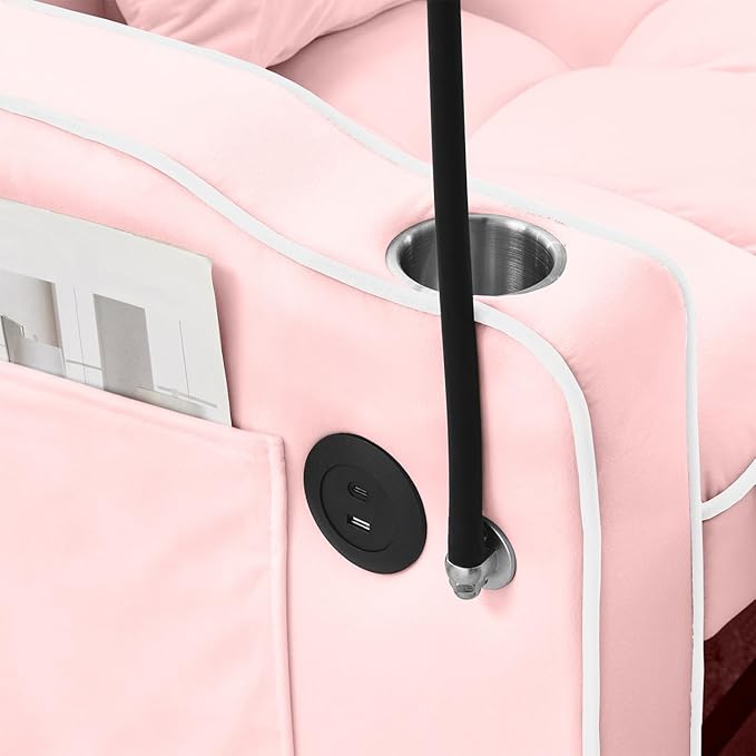 Convertible Chair Bed 3 in 1 Sofa Bed Chair with Adjustable Backrest &amp Cup Holder &amp Charging Station Small Space One Person Couch for Apartment Office Living Room Bedroom (Pink)