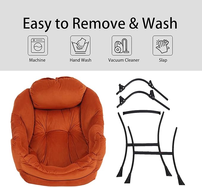 LITA Lazy Chair with Ottoman Modern Lounge Accent Chair with Armrests and a Side Pocket Leisure Upholstered Sofa Chairs Set Reading Chairs with Footrest for Small SpaceOrange