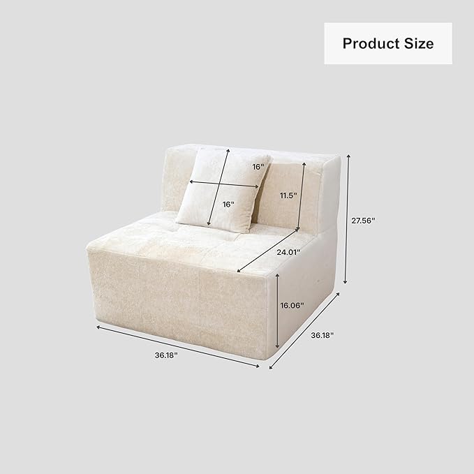 · REDEARTH · Armless Chair Velvet Sectional Sofa No-Assembly Compressed Couch in a Box Firm Support Boneless Modular System in Plush Velvet for Living Room (1-Seater) Cream