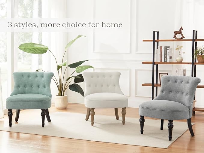 Armless Accent Chair Living Room Chairs with Wooden Legs Comfy Tufted Bedroom Chair Upholstered Chair for Reading Rooms Reception Apartments and Dormitories (Grey)