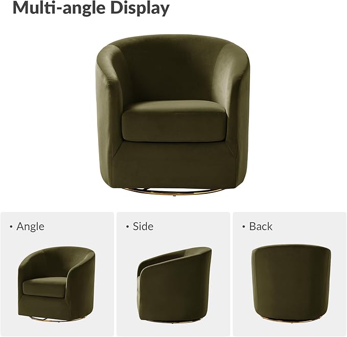 HULALA HOME Swivel Accent Chair with Gold Metal Base Contemporary Velvet Curved Swivel Barrel Chair Upholstered Club Armchair Leisure Single Sofa for Living Room Nursery Bedroom(Moss)