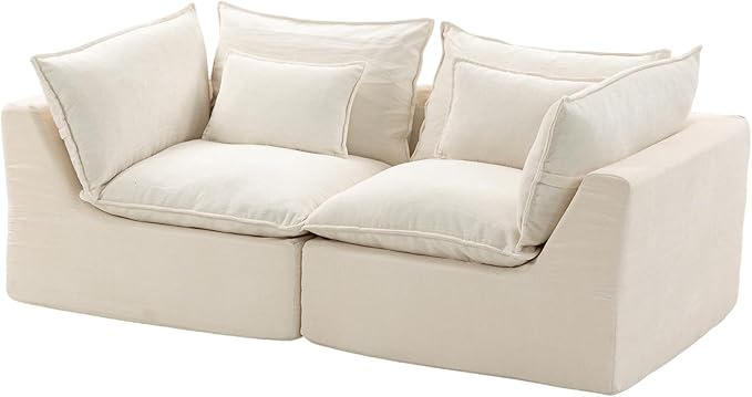 75 Cloud Loveseat Sofa for Small Space Waffle Knit Boneless Couch Deep Seat Oversized 2-Seater Modular Foam Apartment FurnitureWhite