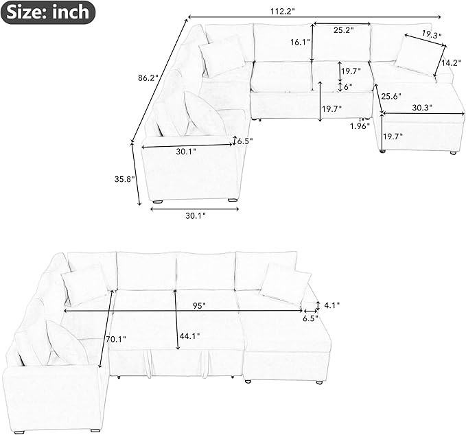 Modern Sectional Sofa Pull-out Sofa Bed Sleeper with a Storage Ottoman and 3 Pillows L-shaped Convertible Sofa Bed Chenille Upholstered Combination Couch for Living Rooms Offices (Cream-16)