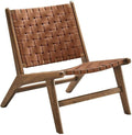 Modway Saoirse Faux Leather Wood Accent Lounge Chair in Walnut Brown