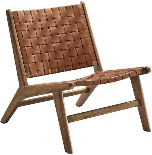 Modway Saoirse Faux Leather Wood Accent Lounge Chair in Walnut Brown