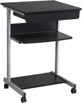 Topeakmart Mobile Computer Desk Office Desk Laptop Computer Table Study Writing Desk with Drawers and Printer Shelf on Wheels for Home Office