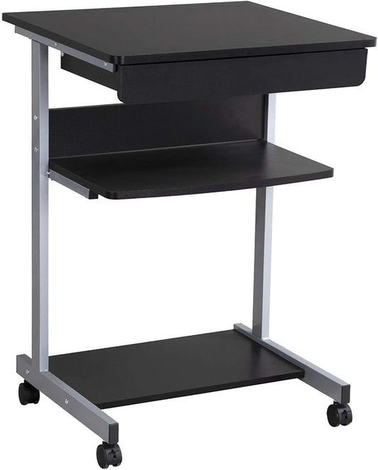 Topeakmart Mobile Computer Desk Office Desk Laptop Computer Table Study Writing Desk with Drawers and Printer Shelf on Wheels for Home Office