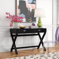 Contemporary Style Home Office Writing Desk with Drawers | 44 Wide Top Surface Soft Closure Drawers X Shaped Stylish Legs | Student Laptop Accessories Solid Wood Manufactured Durable | Black Color