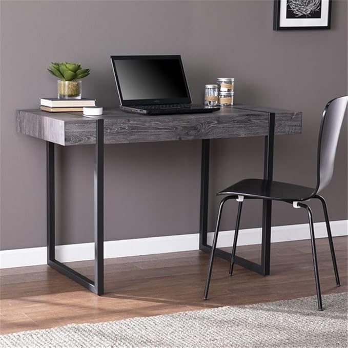 Pemberly Row Contemporary Small Space Writing Desk 45 in Wide Engineered Wood and Metal Black Oak Finish Multipurpose Modern Desk for Home Office Living Room or Dining Room Use
