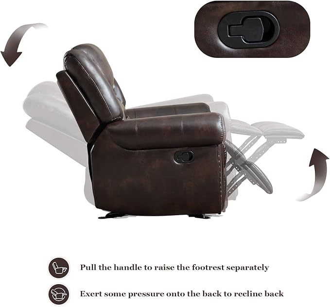 CANMOV Rocker Recliner Chair Leather Recliner Chair with Overstuffed Backrest and Armrests Manual Single Sofa for Living RoomBedroom Dark Brown