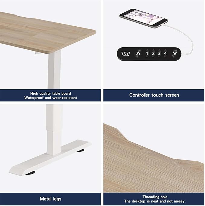 48 Electric Standing Desk Adjustable Height Seated Stand up Computer Desks for Work Office Home Ergonomic Lift-up Gaming Tables with USB Charging Port (Oak)