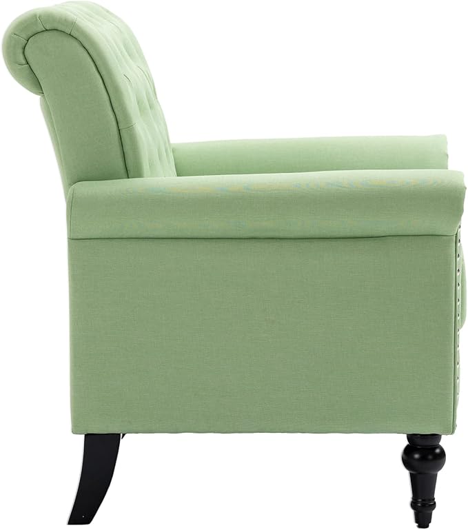 Mid Century Modern Accent Chair Linen Armchair wTufted BackWood Legs Upholstered Lounge Arm Chair Single Sofa for Living Room Bedroom Grass Green