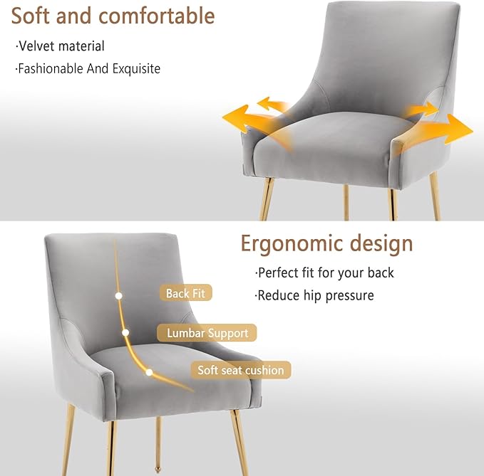 Dining Chairs Set of 6 Modern Velvet Dining Room Chairs with Gold Legs Upholstered Accent Chairs for Living Room/Restaurant/Study Room(Grey)