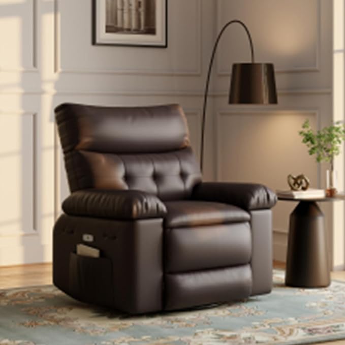 Oversized Swivel Recliner Chair for Adults 400LB Capacity Manual Recliner with 1.5X Plush Cushion 3-Position PU Leather Lounge &amp Nursery Recliner for Living Room &amp Bedroom