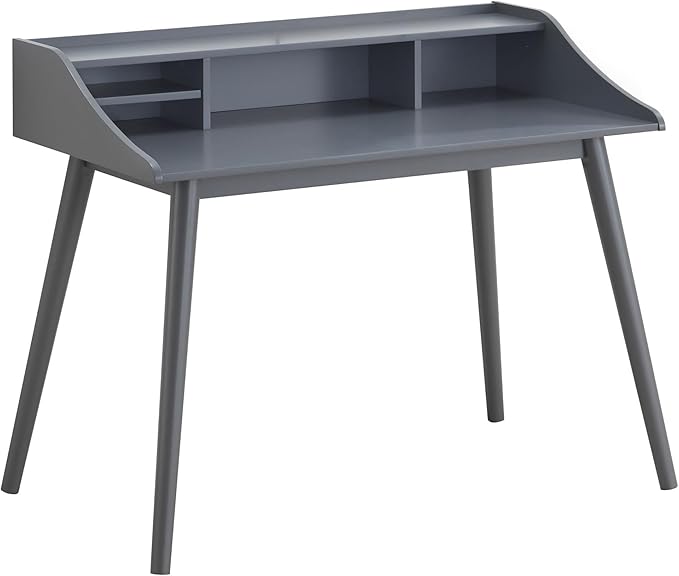 Grey 4-Compartment Writing Desk for Small Spaces Modern Home Office Desk with Storage Asian Hardwood &amp MDF Construction