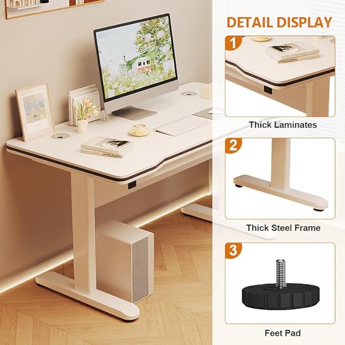 Gaming Desk Computer Writing Table for Home Office Student Art Modern Simple Style with T-Shaped Metal Bracket PC Wood Suitable for Offices&ampBedrooms
