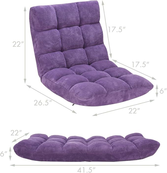 S AFSTAR Cushioned Floor Chair 14-Position Adjustable Padded Lazy Recliner with Comfortable Back Support and Skin-Friendly Cover Great for Reading Playing Game Meditating (Tender Violet)