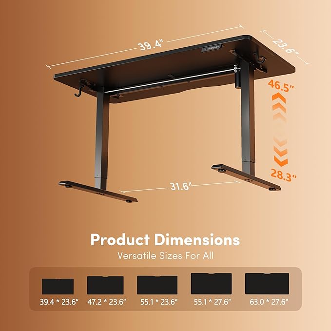FEZIBO 40 x 24 Inchs Electric Standing Desk Height Adjustable Sit Stand Up Computer Office Desk with Splice Board Black Frame/Black Top