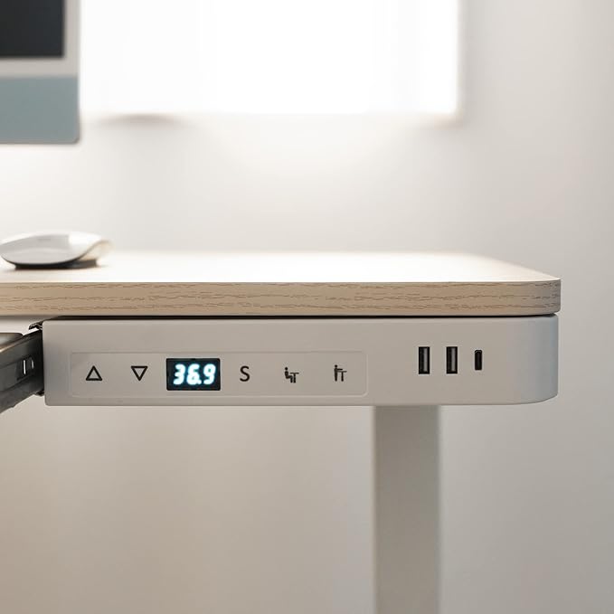 Laura Davidson Furniture Liberty Adjustable Electric Standing Desk Stand Up Desk and Sit Desk with Memory Presets and Drawer Home Office Desk Computer Desk (White with Oak Top)