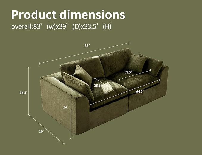83 Cloud Loveseat Sofa Modular Sectional Sofa for Living Room Bedroom and Small Space Boneless Design No Assembly Required Olive Green