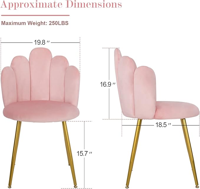 Vanity Chair for Makeup Room - Midcentury Modern Accent Velvet Chair with Back Support Gold Legs for Living Room Bedroom (Pink)