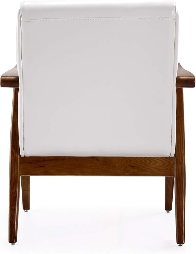 Manhattan Comfort Archduke Mid Century Modern Accent Chair Set of 2 Fully Assembled Made of Beech Wood Frame Upholstered in Faux Leather Ideal for Living Room Bedroom &amp Office Use White