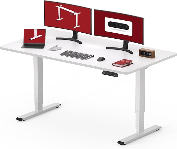 SANODESK 48 Electric Standing DeskOne-Piece Dual Motor Height Adjustable Desk Stable and Durable 3-Stage Stand up Desk for Home Office (White Frame/48 x 30 Inch White top)