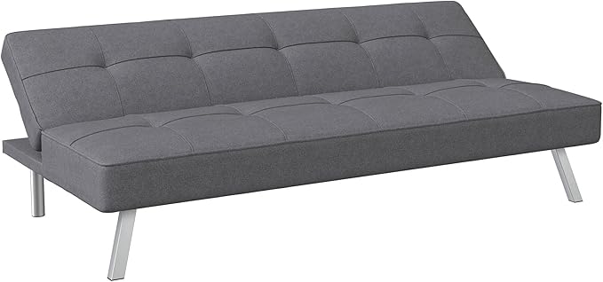 Serta® Rane 66.1 Convertible Futon Sofa Short Twin Size Modern Transitional Tufted Back and Seat Cushion Dream Coil® Comfort Fingerguard® Pinch Point Protection Woven Fabric Charcoal