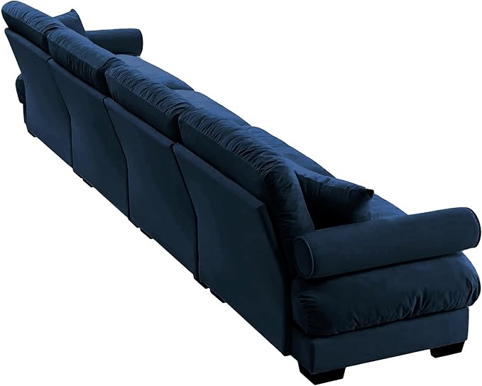 166 Modern Oversized Modular Cloud Sectional Sofa 4-Seater L-Shaped Couch Sofa with Pillows and Thick Cushions Comfortable Velvet Living Room Sofas Set for Home Theater &amp Apartment Blue