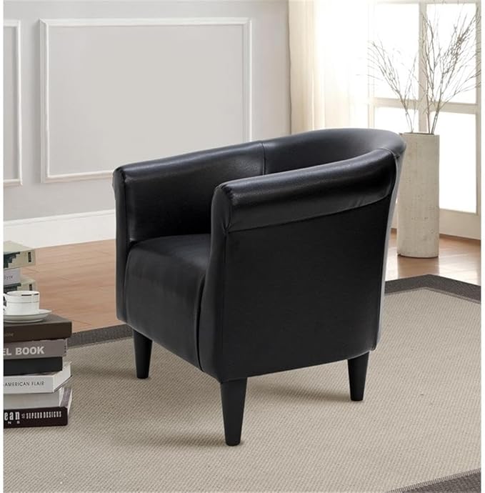 Pemberly Row Traditional Faux Leather Club Chair Black Finish 32 H x 30.5 W x 27.5 D Lightweight Accent Chair with Padded Seat Classic Design for Living Room Bedroom or Entryway