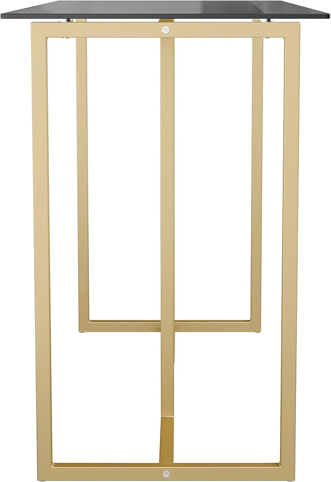 Martha Stewart Eli Home Office Desk with Glass Top and Steel Frame Polished Brass