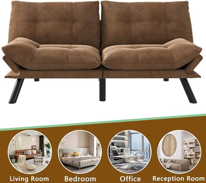 71 Chamois Futon Couch Bed with Mattress IncludedConvertible Folding Sleeper Sofa Bed with Adjustable BackrestsModern Loveseat Sleeper for Living Room Bedroom Small Space Home Office (Coffee Brown)