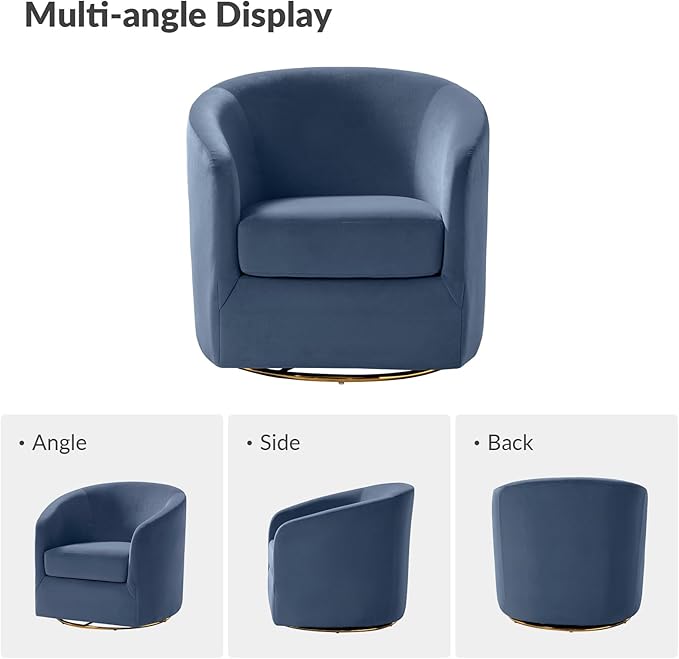 HULALA HOME Swivel Accent Chair with Gold Metal Base Set of 2 Contemporary Velvet Curved Swivel Barrel Chair Upholstered Club Armchair Leisure Single Sofa for Living Room Bedroom(Slate-Blue)