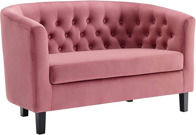 Modway Prospect Channel Tufted Performance Velvet Modern Loveseat Dusty Rose