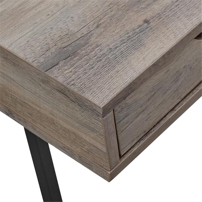 Pemberly Row 42 Engineered Wood 3-Drawer Desk Gray Wash Finish Angled Front Design Cutout Handles Cord Management Minimalistic Metal Legs Modern Writing Desk for Home Office