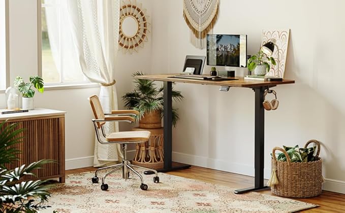 CubiCubi Electric Standing Desk 55 x 24 Inches Height Adjustable Sit Stand Desk Ergonomic Home Office Computer Workstation Rusticbrown