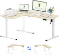 FLEXISPOT L Shaped Standing Desk 63 x 47 Inch Electric Height Adjustable Corner Desk Sit Stand Computer Workstation Preset Controller Home Office White Frame with Maple Top