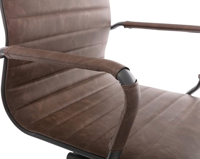 CIMOTA Waiting Room Chairs Set of 8 Leather Office Guest Chair Mid Back Reception Chairs with Sled Base for Meeting/Patient/Conference Room Retro Brown 8PCS