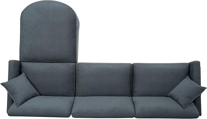 kevinplus 107.87'' Sectional Sofa Couch with Curved Convertible Ottoman for Living Room Modern 3-Seat L-Shaped Upholstered Sectional Couch Sofa for Apartment Polyester Fabric Gray