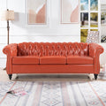 84 Chesterfield Couch PU Leather Modern Rolled Arm Tufted Back 3 Seater Sofa Upholstery Nailhead Trim Couches for Living Room Office (Orange)