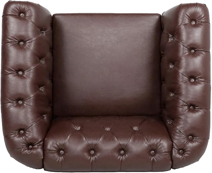 Leather Chesterfield Chair Single Sofa Chair with Nailhead &amp Rolled Arm with Extra Deep Seats Mid Century Modern Tufted Faux Leather Couch for Living RoomBedroomReading Room