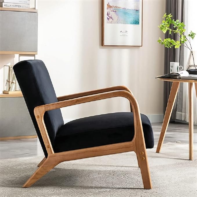 Classic Comfortable Modern Boho Velvet Upholstered Lounge Armchair for Living Room Reading Bedroom Office and Small Spaces Black