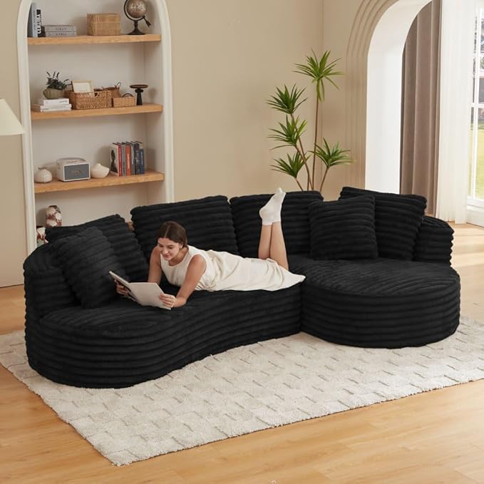 121 inch Curved Modular Sectional Sofa Couch Oversized 2 Pieces Floor Foam Boneless Couches for Living Room Deep Seat Cloud Couch with Right Facing Chaise w/Throw PillowsNo Assembly Required