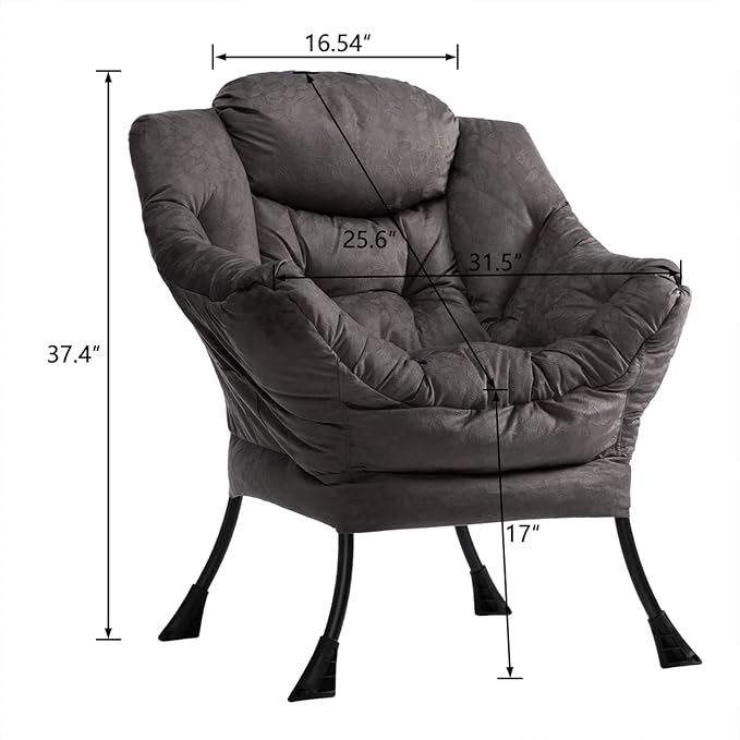 HollyHOME Lazy Chair with Armrest and Side Pocket Comfy Accent Lounge ChairLeisure Sofa Armchair for Living Room Bedroom Dorm or Small Spaces Oversized Reading Sofa ChairTextured Charcoal Gray