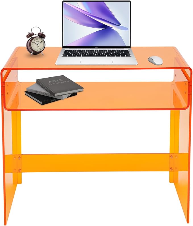 Acrylic Desk33.46*15.75*29.53Hacrylic Console Table Home Office Console Table Entrance Tables Removable Divider &amp Sturdy Structure for Books Magazines Tablets &amp Office Supplies (Clear Oran