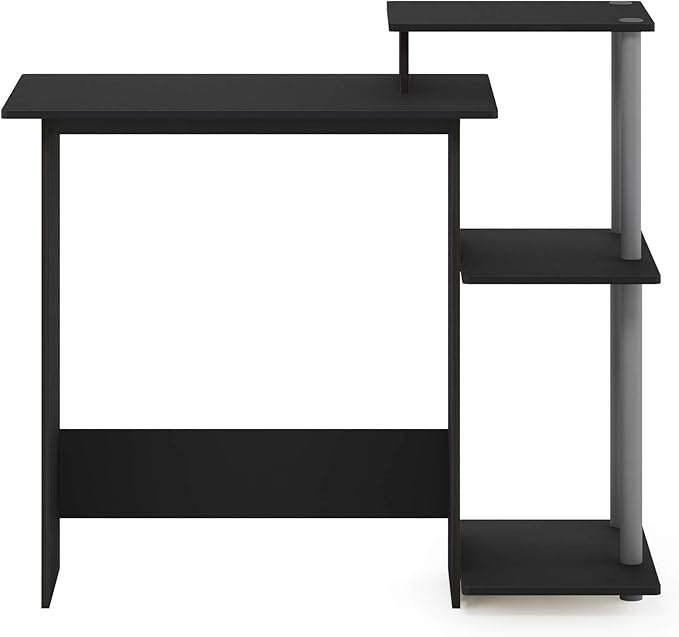Furinno EFFICIENT Desk 28.6 Wide Gaming Desk with 3 Open Side Shelves Laptop Notebook Computer Desk Office Desk for Home Office Study Room Dorm Bedroom Solid Black