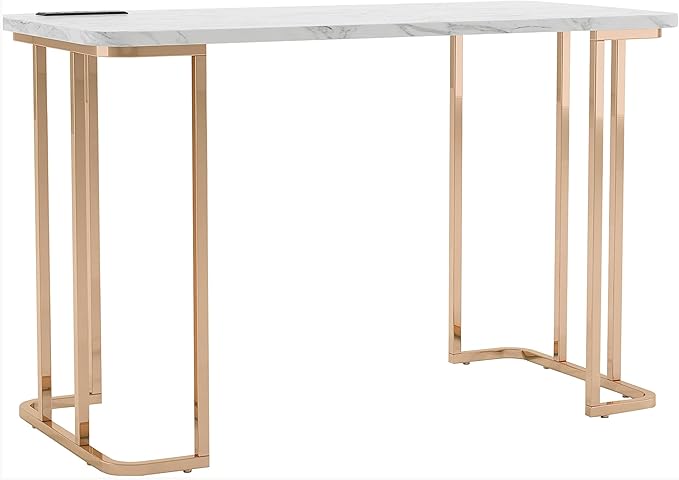 HOMES: Inside + Out Sevehills Modern Metal 48 in. Writing Desk with USB Port for Home Office White and Gold