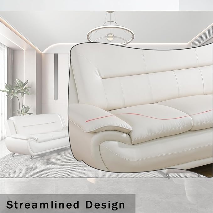 Leather 2 Piece Sofa Set Sectional Couch Modern Sofa for Living Room Bedroom - B-Creamy White